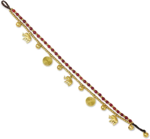 Vista 2 de NOVICA cuarzo Latón Beaded Anklet, 9.5" "Bell de oro