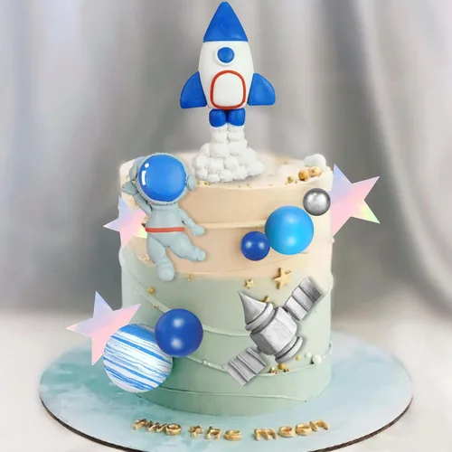 Vista 5 de Decoración para tartas espaciales de arcilla: figuras de astronauta, bolas de cohete, estrellas, decoraciones temáticas de espacio para niños