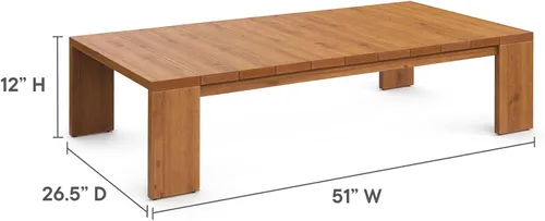 Vista 10 de Modway Tahoe - Mesa de centro rectangular de madera de acacia para exteriores en color natural, ideal como mesa de centro de jardín o mesa de porche