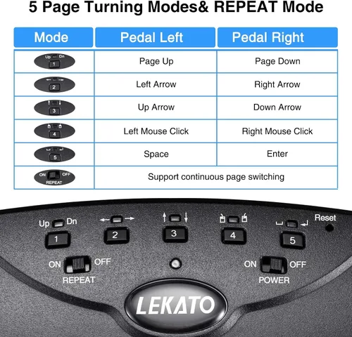 Vista 2 de LEKATO - Pedal Bluetooth inalámbrico para voltear páginas de música, pedal para voltear páginas para iPad, tabletas Android y teléfonos iOS