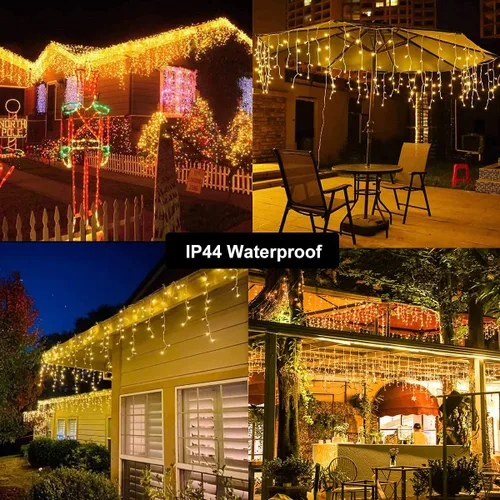 Vista 7 de Toodour Luces de Navidad de carámbano para exteriores, 29.5 pies, 360 luces LED de decoración de Navidad con 60 gotas, 8 modos, conectables, luces