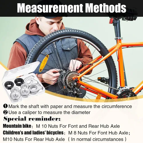 Vista 4 de 12 tuercas de eje y arandelas de seguridad, 3 tamaños, delanteras y traseras ebike replacement parts,steel flange, wheels mountain road bicycle
