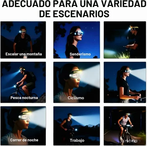Vista 5 de Lentes LED recargables para faros delanteros con sensor de movimiento y control táctil, 5 modos de iluminación USB C para correr, acampar, pescar