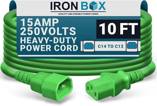 Vista 69 de IronBox Electric - Cable de Alimentación C14 a C13 de Servicio Pesado, 15A, 250V, Cable de Extensión para Computadora 14/3 AWG - Cables