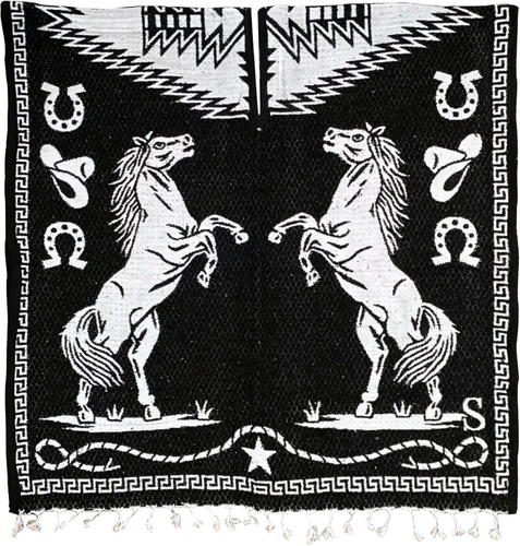 Vista 11 de Del Mex Auténtico Poncho Mexicano Cobija Gaban Manta - Blanco y Negro