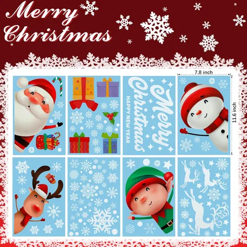 Vista 5 de 124 calcomanías de Navidad para ventana, calcomanías para vidrio, copos de nieve de Navidad, decoraciones de Papá Noel, renos para fiestas