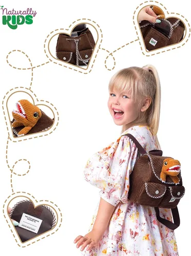 Vista 5 de Naturally KIDS Mini mochila de dinosaurio - Mochila muy pequeña para niñas y niños - Juguetes de dinosaurio para niños de 3 a 5 años - Mochila