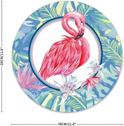 Vista 2 de Letrero redondo de metal con corona de Navidad, diseño de flamenco rosa tropical, decoración de Navidad, para colgar en la pared, arte de metal