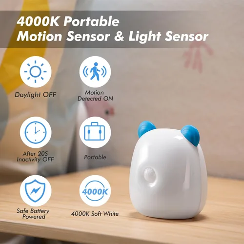 Vista 2 de G Keni Luz nocturna LED con sensor de movimiento para niños, guardería y adultos, batería recargable, 4000 K, luz blanca cálida activada por Azul