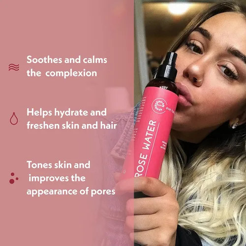 Vista 2 de Eve Hansen Spray de agua de rosas orgánico – Bruma pura de agua de rosas para hidratación y brillo refrescante Tónico facial y spray de ajuste