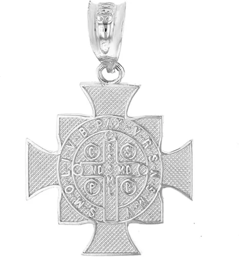 Vista 2 de Claddagh Gold Colgante religioso de plata de ley 925 con cruz maltesa de San Benito (1.06")