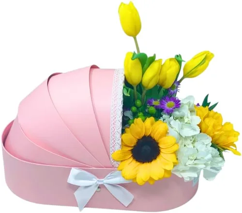 Vista 7 de UNIKPACKAGING Caja de regalo de estilo europeo de alta calidad, es una cesta floral para niño/niña para arreglos florales de estilo lujoso, (azul)