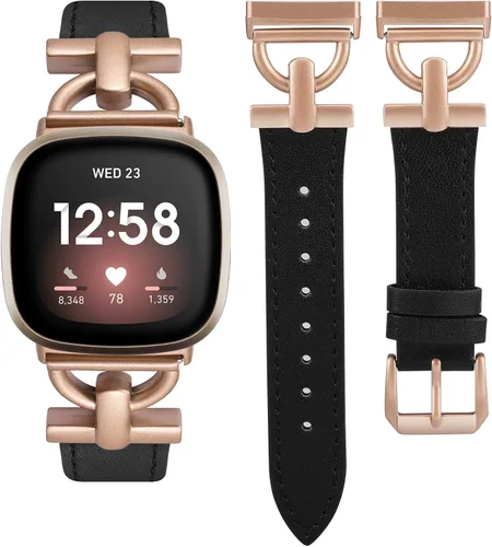 Vista 9 de Wearlizer Correa de cuero compatible con Fitbit Versa 3/4 Sense 2, correa de cuero elegante con hebilla de metal en forma de D para reloj