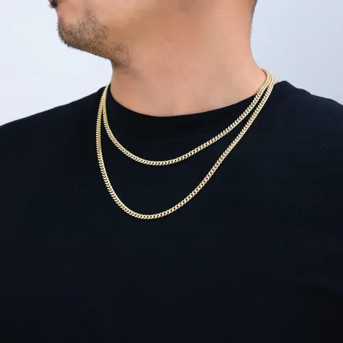 Vista 9 de Nuragold Collar con colgante de cadena de eslabones cubanos Miami de oro amarillo de 10 quilates de 0.177 in, joyería para hombre y mujer, joyería