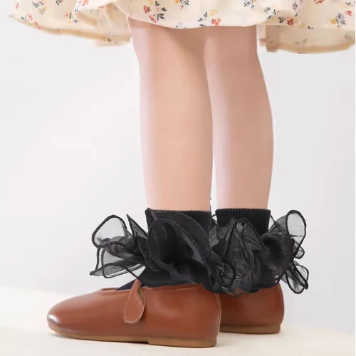 Vista 2 de BQUBO - Calcetines de encaje con ojales y volantes, calcetines de encaje para recién nacidobebéniños pequeñosniños pequeños con volantes de verano