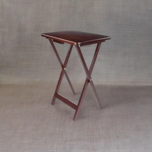 Vista 3 de Ergode Alex - Juego de mesa de aperitivos de 5 piezas, madera maciza, plegable, acabado de nogal antiguo, entretenido, servir, lado del sofá