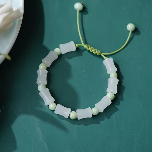 Vista 3 de Pulsera de bambú ajustable de cuerda de mano de piedra natural, pulsera de cuentas de piedra de moda para mujer, 3, Sin gemas.