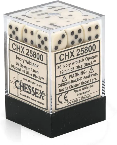 Vista 3 de Chessex CHX25800 Dice-Opaque: 36D6 Juego Marfil/Negro