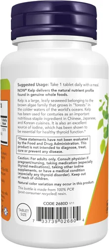 Vista 3 de NOW Suplementos, Kelp 150 mcg de yodo natural, tableta más fácil de tragar, súper verde, 200 tabletas