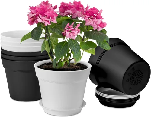 Vista 14 de homenote Macetas de plantas, macetas de 6/7.5 pulgadas para plantas, macetas de plástico para interior con múltiples agujeros de drenaje y bandejas