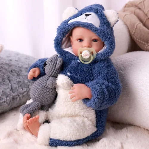 Vista 4 de BABESIDE Muñecas Reborn de bebé realistas Niño - Aiden 17 Pulgadas Muñeca de bebé realista hecha a mano de tela suave con cuerpo de silicona recién