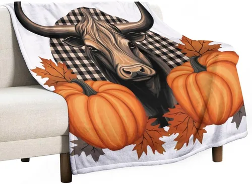Vista 48 de Manta de lana cuadriculada con diseño de calabaza, hojas de arce, Acción de Gracias, manta de cama para otoño, Acción de Gracias, ligera, súper