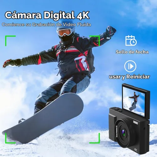 Vista 3 de Cámara digital 4K para fotografía, cámara de video vlogging de 64MP para YouTube con pantalla giratoria de 3'' 180°, tarjeta Micro SD de 64GB, zoom