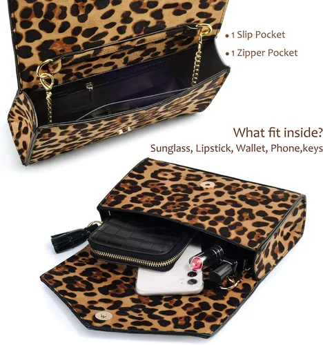 Vista 5 de HOXIS Bolso de hombro con cadena para mujer con estampado de leopardo