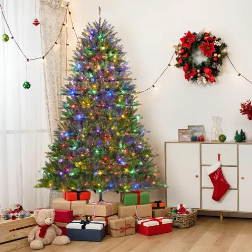Vista 17 de Árbol de Navidad artificial flocado de nieve de 6 pies, árbol de Navidad delgado sin luz con piñas, puntas de ramas de PVC, soporte de metal