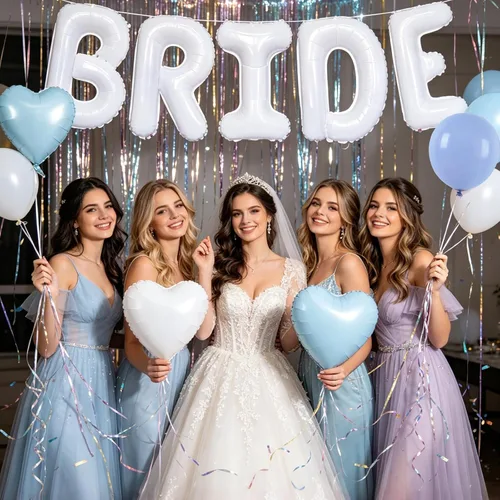 Vista 4 de TONIFUL 40 Inch Giant Bride Balloon Bachelorette Party Decorations with Blue White Balloons White BRIDE Letter Mylar Foil Balloons Banner for Bride