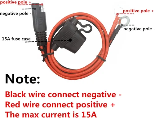 Vista 3 de Cable de terminal de anillo tórico – Conector SAE de 2 pies, enchufe SAE a cable cargador de batería, adaptador de extensión de arnés de terminal