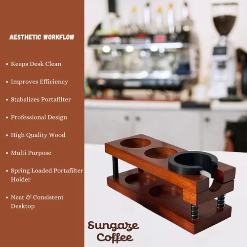 Vista 5 de Estación de madera mejorada para café expreso o accesorios de espresso de 51 a 2.283 in, estación de apisonamiento multifunción duradera, almacena