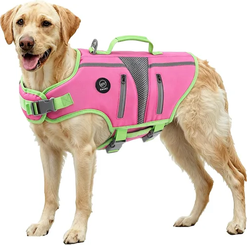 Vista 18 de EMUST Chalecos salvavidas ajustables para perros pequeños con flotabilidad mejorada, chaleco de natación pequeño con asa de rescate duradera