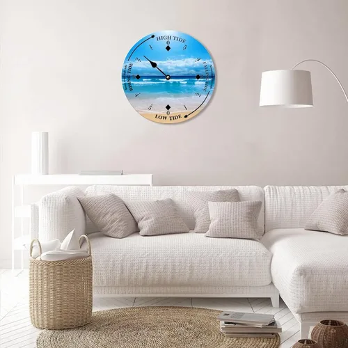 Vista 6 de Reloj de marea de madera, reloj de pared de madera costera, reloj de predicción de mareas de luna con marea alta y baja marea náutica, reloj