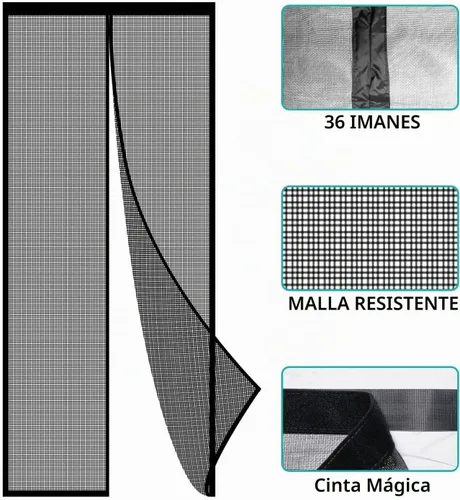 Vista 6 de Puerta mosquitera magnética – Imanes autosellantes, cierre de red de malla reforzada de fibra de vidrio resistente para puerta corredera, patio