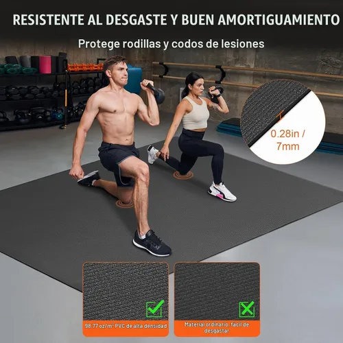 Vista 5 de VEVOR Large Exercise Mat, 12'x6'/10'x6'/9'x6'/8'x6'/8'x5'/7'x5'/6'x4' (7mm) Extra Thick, Non Slip High Density Premium Workout Mat, Exercise Yoga