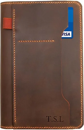 Vista 3 de Funda de cuero personalizada para bloc de notas Steno de 6"x9", cubierta de espiral de cuero hecha a mano, funda folio compatible con bloc de notas