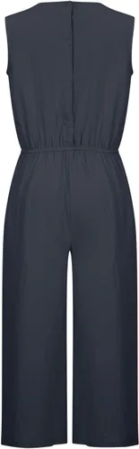 Vista 6 de Overol de lino sólido para mujer, overol con cuello en V, cinturón, elegante, manga corta, mameluco de una pieza con bolsillos