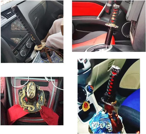 Vista 7 de Katana - Pomo de palanca de cambios automática para bloqueo y botón de transmisión automática, espada samurái, palanca de cambios individual