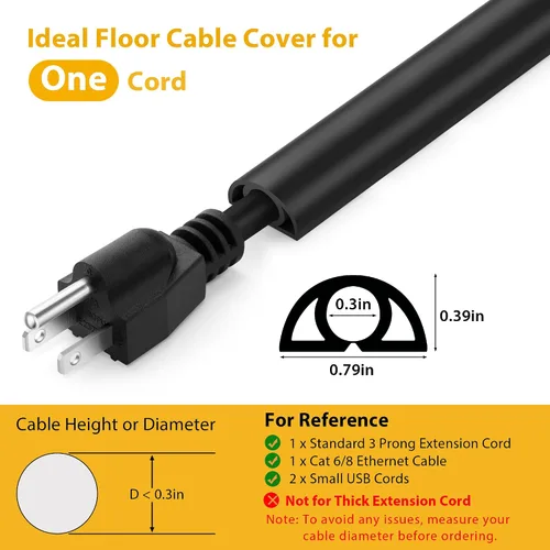Vista 2 de ZhiYo 5ft Floor Cable Cover, Narrow Wire Protector for Corners, Black Negro