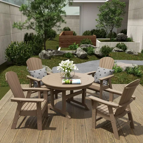 Vista 10 de WestinTrends Dylan Adirondack - Juego de 6 mesas y sillas de comedor para exteriores para todo tipo de clima, mesa y sillas de patio de madera