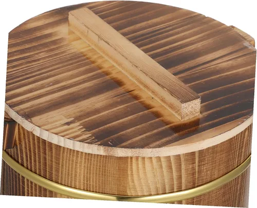 Vista 3 de DOITOOL Cubo de arroz de madera para cocinar arroz, cubo de vapor para sushi, cuenco de arroz japonés Hangiri Sushi Oke Rice Mixing Tub con tapa