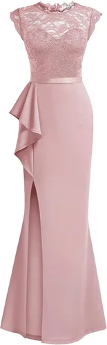 Vista 3 de MISSMAY Vestido largo formal de boda sin mangas con encaje floral retro para mujer