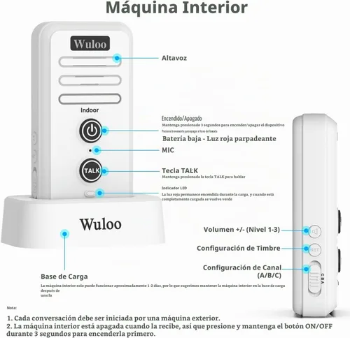 Vista 5 de Wuloo Timbre de puerta de intercomunicador inalámbrico para intercomunicador doméstico (1 y 1 blanco)