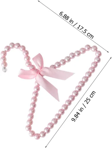 Vista 2 de 5 piezas de perlas rosadas pequeñas perchas de ropa con perlas de imitación con lazo de cinta para mascotas, perros, gatos, ropa de bebé
