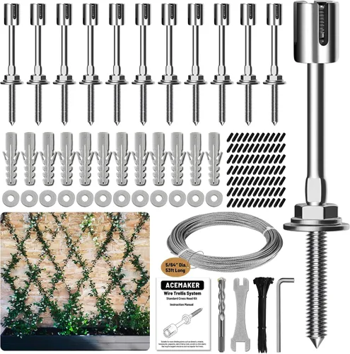 Vista 14 de Enrejado de alambre para plantas trepadoras al aire libre, kit de 12 enrejados de pared para cuerdas de alambre de 5/64" (2mm), sistema