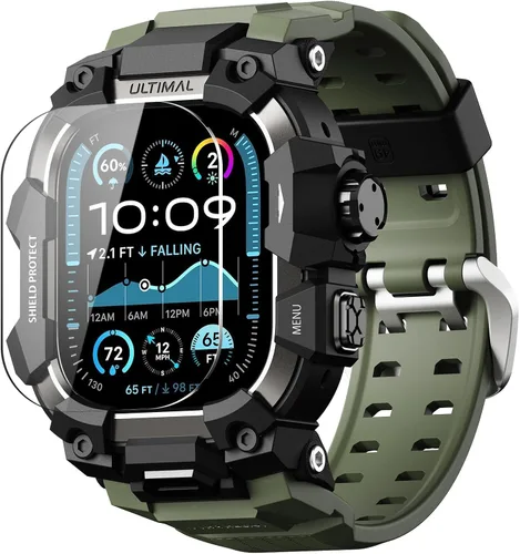 Vista 22 de ULTIMAL Funda Resistente con Correa para Apple Watch 44mm, Compatible con Apple Watch Series SE 3/SE 2/SE Generation/6/5/4, Funda Táctica Antigolpes