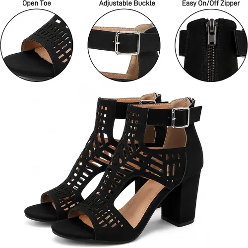 Vista 2 de SO SIMPOK Women’s Chunky Heel Sandals,Cutout Peep Toe Dressy Sandals Negro