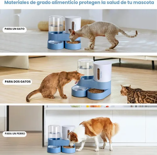 Vista 6 de Alimentador automático para gatos, dispensador de agua de acero inoxidable, alimentador de alimentos por gravedad y bebedero con cuenco de comida