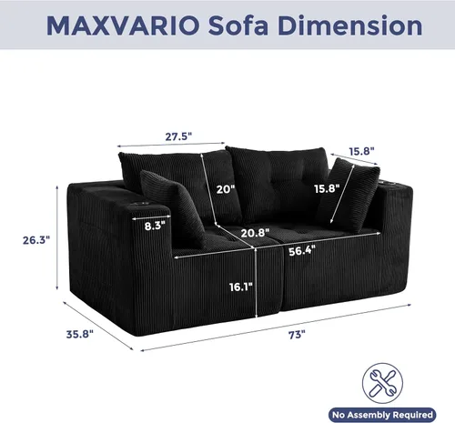 Vista 2 de MAXYOYO Sofá modular seccional, sofá biplaza sin hueso para sala de estar, sofá en una caja, silla acogedora tapizada con artesanía copetuda,